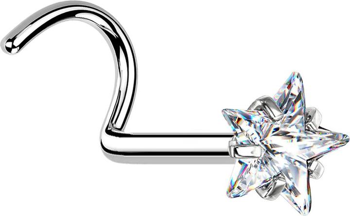 Actual product image Star Piercing Nasenstecker gebogen silber Kristallstern silber gefasst (without brass, Surgical steel 316L)
