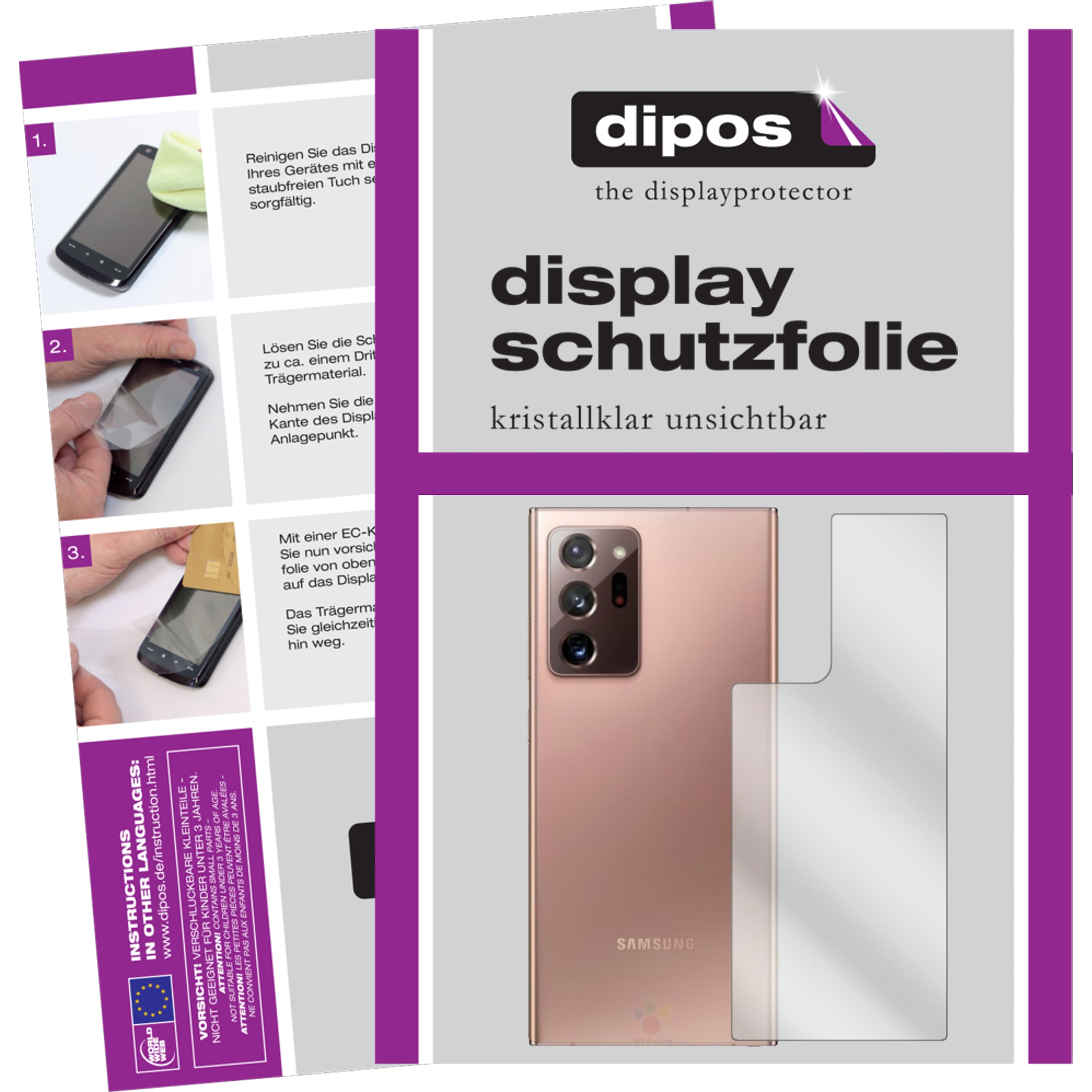 Dipos Displayschutzfolie Crystalclear (2 Stück, Samsung Galaxy Note 20 Ultra 5G), Smartphone Schutzfolie, Transparent