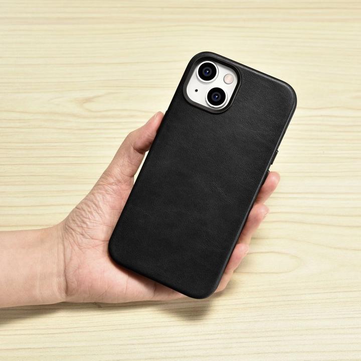 Produktbild iCarer oil wax Premium Ledertasche iPhone 14 Plus Magnetische Ledertasche mit magSafe Schwarz (WMI14 (Apple iPhone 14 Plus)