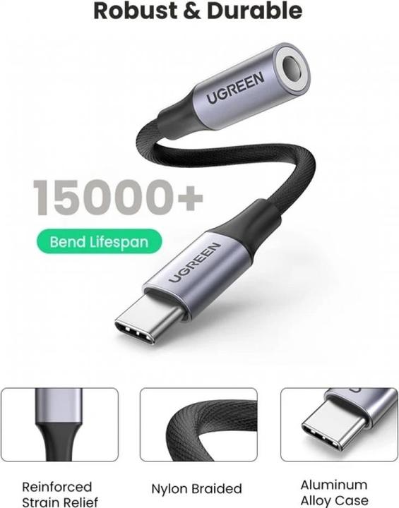 Actual product image Ugreen USB-C to 3.5mm Jack Adapter with IPAD Pro and Samsung Note 10 Support (USB Type C, 3.5mm jack)