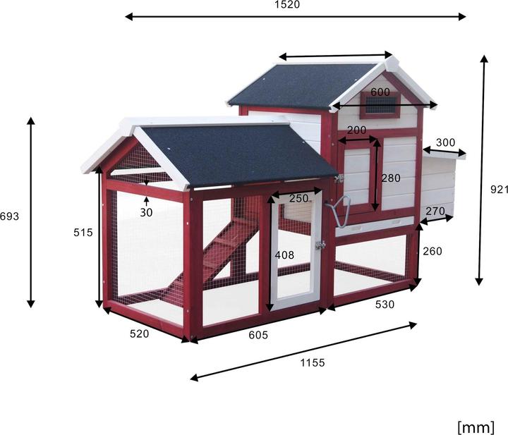 Image du produit Wiltec Poulailler 1520x520x920mm Récréation libre Bois de sapin Poulailler Bac à fientes Poulet