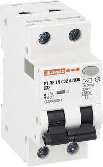 Actual product image Lovato RCBO, 32A Current Rating, 1P+N Poles, 30mA Trip Sensitivity, Type C, P1 Range