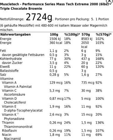 Nutritional values and ingredients Muscle Tech MuscleTech Mass Tech Extreme 2000 (Vanilla Milkshake, 1 pcs., 2720 g)