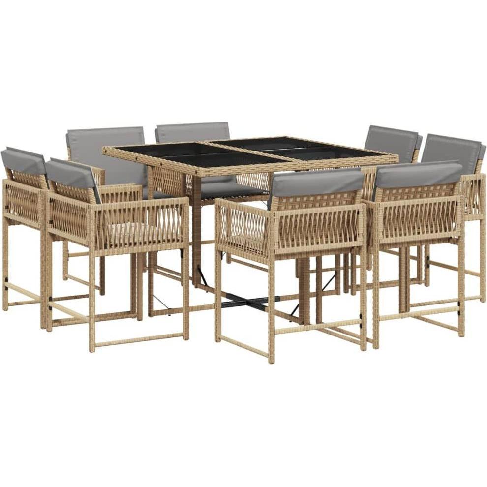 VidaXL, Gartentisch + Balkontisch, Gartenmöbel Essgruppe Gartengarnitur 9tlg. Beigemischung Poly Rattan (106 cm)
