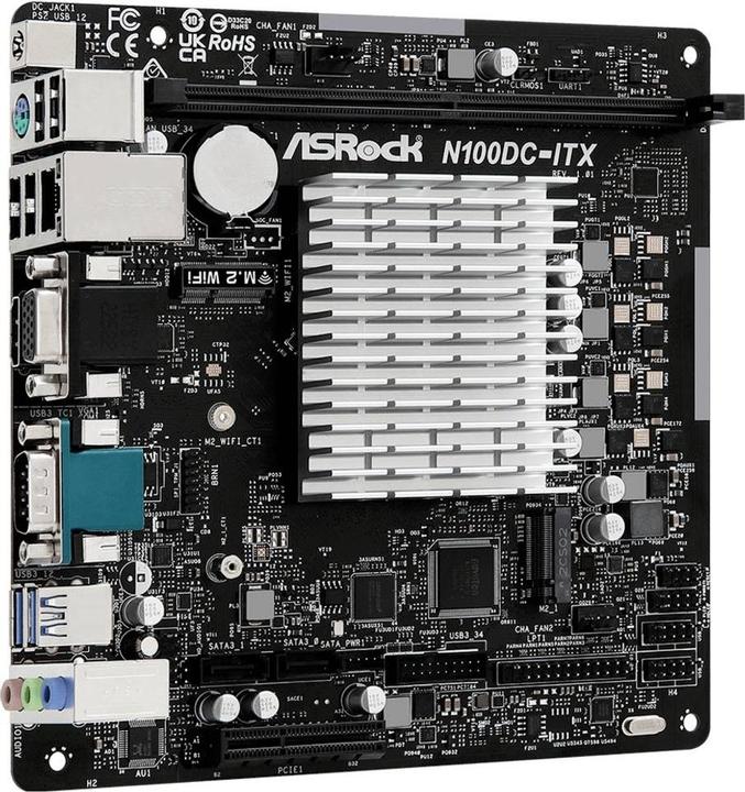 Actual product image AsRock N100DC-ITX (NA (integrated CPU), Intel SoC, Mini-ITX)