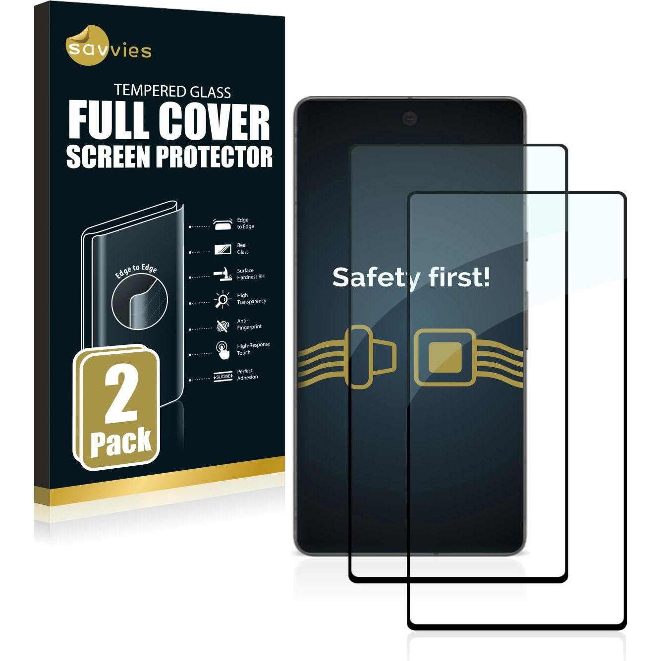 Savvies Full-Screen Displayschutz Panzerglas Schutzglas (2 Stück, Google Pixel 7), Smartphone Schutzfolie, Transparent