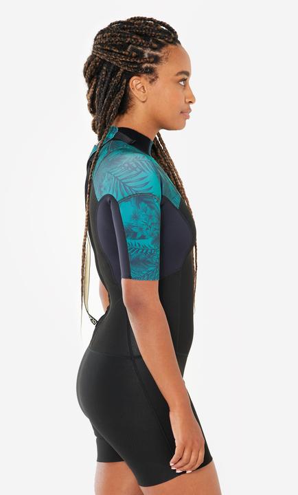 Actual product image Olaian Neopren Shorty Surfen Damen kurzarm Rückenreissverschluss 500 1,5 Mirage schwarz (1.5 mm, 2 mm, XS)