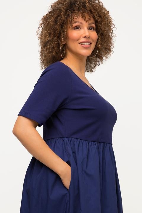 Image du produit Ulla Popken Robe midi en jersey côtelé, col rond et manches courtes. Ligne A. (50, 52)