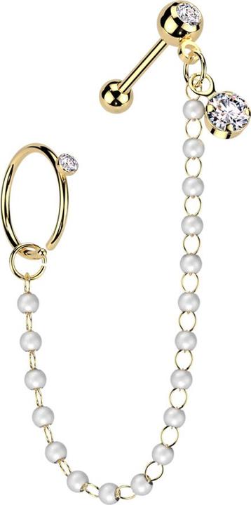 Image du produit Star Piercing Micro Barbell vergoldet mit Kugel und Kugeln Kristall silber Verbindungskette Perlen Ring Kristall s (Acier chirurgical 316L, Laiton)