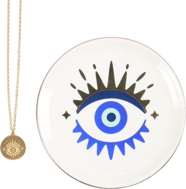 Immagine prodotto Something Different L'occhio che Tutto Vede Set Regalo Collana e Piatto (Acciaio, Ceramica)