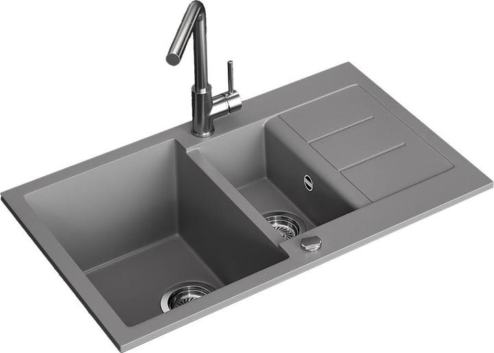 Produktbild Bergström Spülbecken Seattle, Grau, 80 x 50 cm mit 2 Spülbecken & Trockenplatz (Einbauspüle mit Abtropffläche, 50 cm, 80 cm)