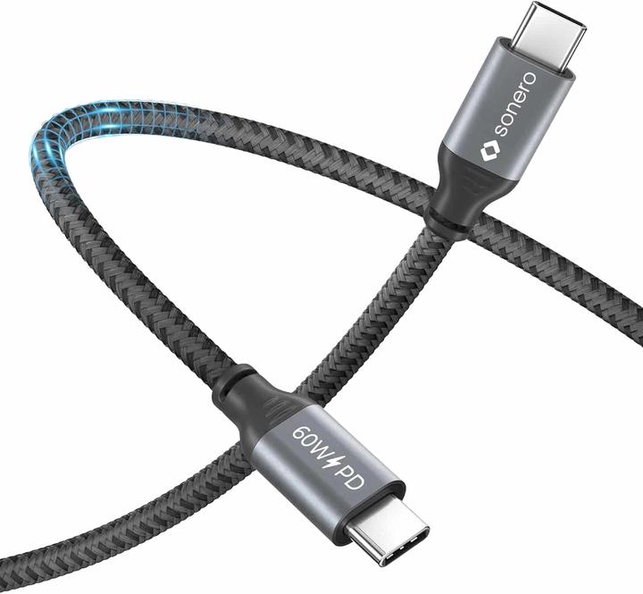 Produktbild Sonero USB-C auf USB-C Ladekabel - USB 2.0, 60W PD grau/schwarz - 1,50m (1.50 m, USB 2.0)