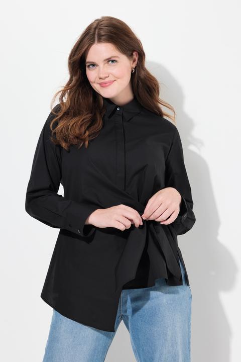 Immagine prodotto Ulla Popken Blusa in cotone biologico con drappeggio, colletto da camicia e maniche lunghe (54)