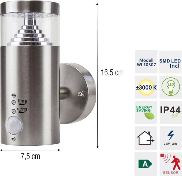 Produktbild Grafner Edelstahl Wandlampe mit Bewegungsmelder