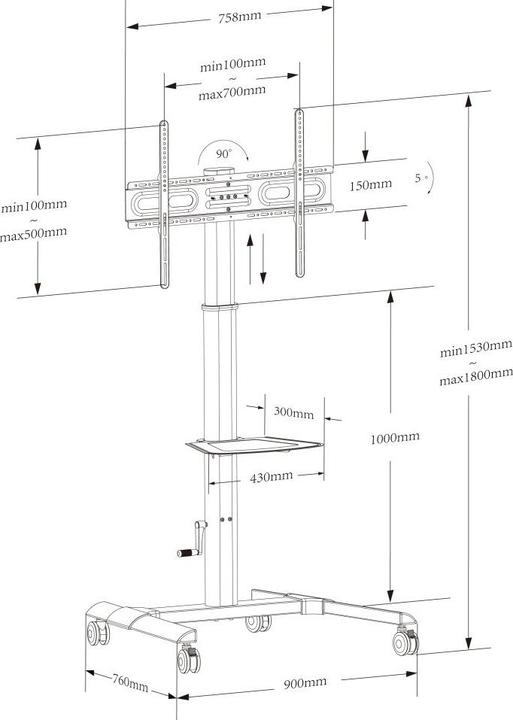 Nutritional values and ingredients Techly TV Trolley for LCD LED TV 81.28-177.8cm 32-70inch black with shelf (70", 40 kg)