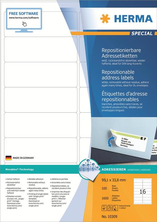 Actual product image HERMA A4 removable labels