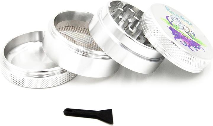 Actual product image BestV Rick and Morty Aluminium Grinder Silver 4 Parts 50mm