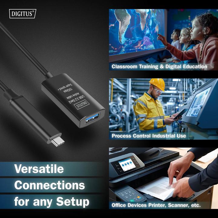 Actual product image Digitus Active USB 3.2 Gen2 10G extension cable, USB-C - USB-A, 5m (5 m, USB 3.2 Gen 2)