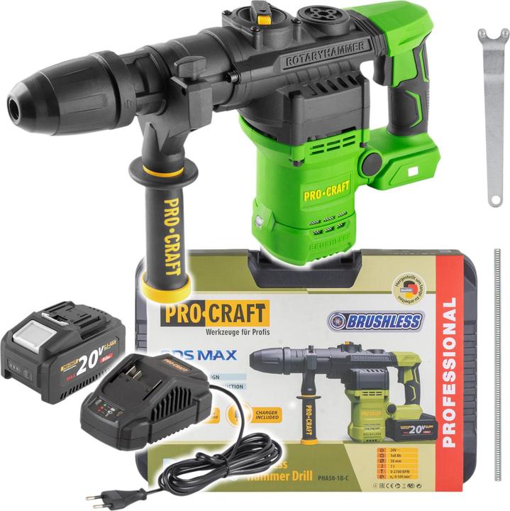 Produktbild Procraft PHA50-1B-C Akku Bohrhammer 20 V 7 J SDS max Brushless + 1x Akku 8,0 Ah + Ladegerät +