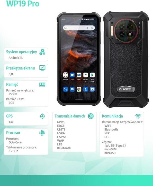 Produktbild Oukitel Smartphone WP19 Pro 22000 mAh 8/256 NFC (schwarz) (256 GB, Schwarz, Silver)