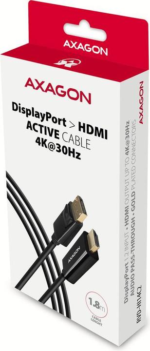 Produktbild Axagon RVD-HI14C2 DisplayPort zu HDMI Adapterkabel, 4K/30 Hz, 180 cm lang (1.80 m, DisplayPort, 1.4b)