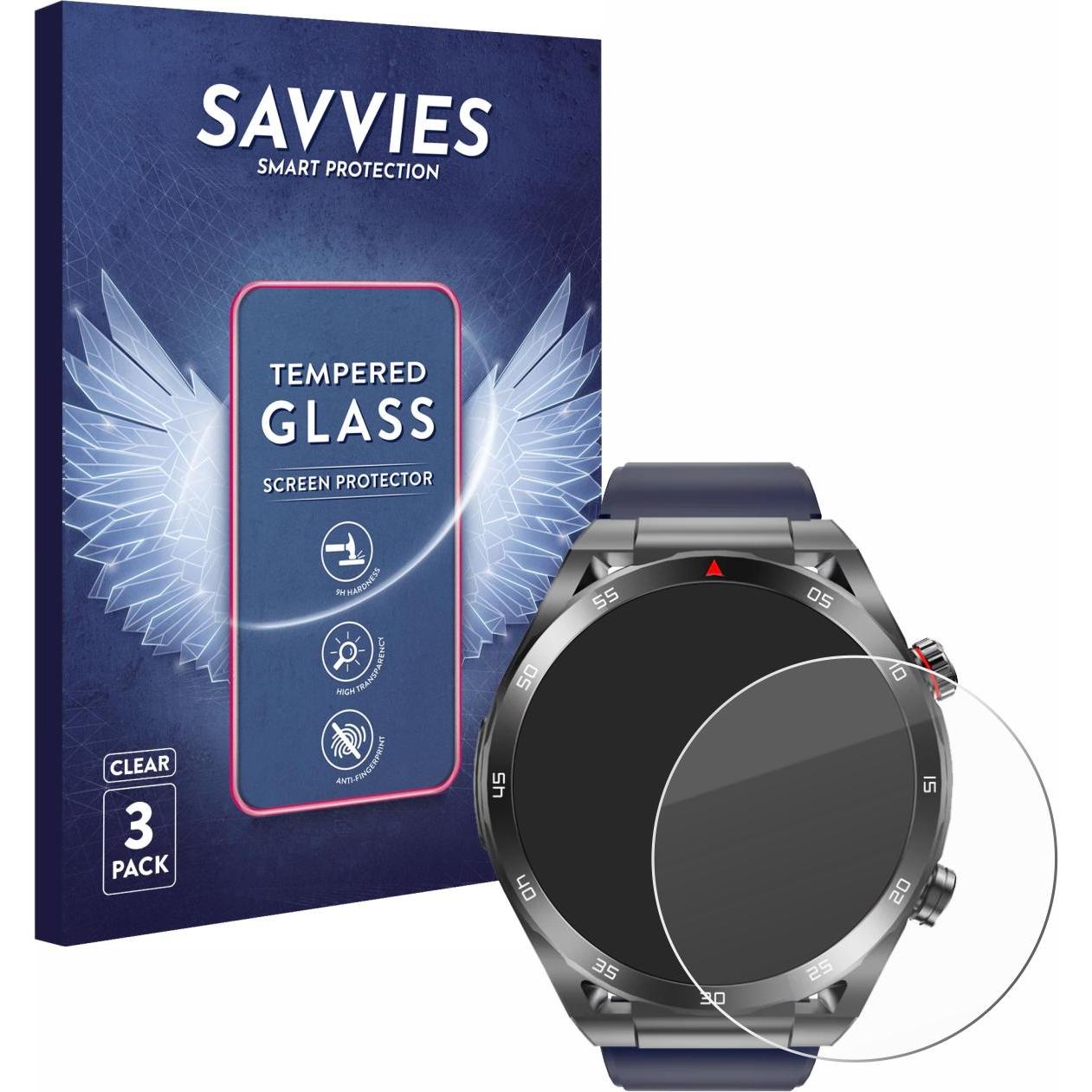 Savvies Panzerglas Displayschutz 9H Schutzglas Glas Klar Transparent, Smartwatch Schutzfolie, Transparent