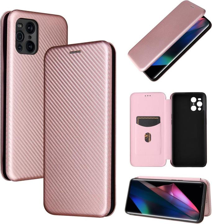 Actual product image Cover-Discount OPPO Find X3 Pro - Carbon Look Flip Case Cover pink (Oppo Find X3 Pro)