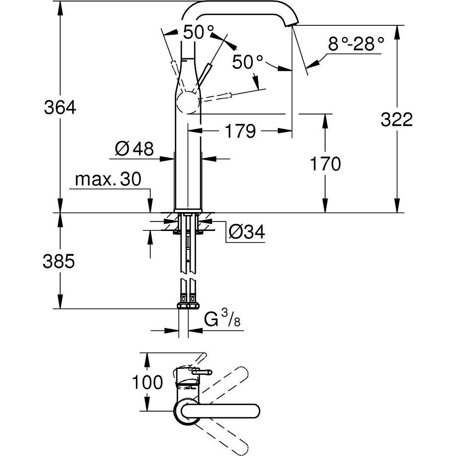 Thumbnail - Grohe, Badarmatur, Einhand-Waschtischbatterie ESSENCE XL-Size cool sunrise gebürstet
