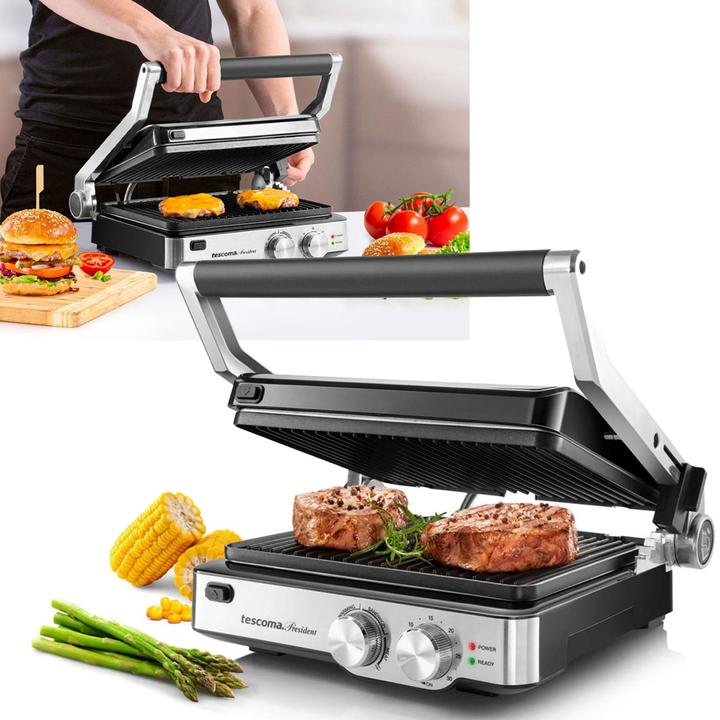 Produktbild Tescoma 2in1 Tisch- und Kontaktgrill, Temperaturregler und Kurzzeitmesser, 2000 W
