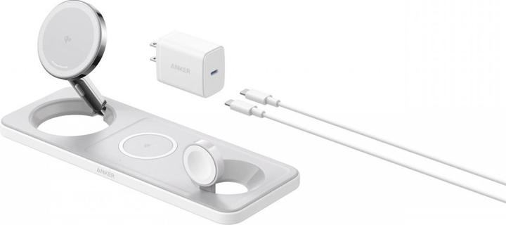 Actual product image Anker MagGo Magnetic Wireless Charger 15W, 3-in-1 Pad, White, EU Plug (25 W)