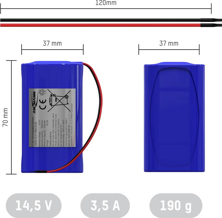 Immagine prodotto Ansmann Batteria 4S1P 4x 18650 cavo Li-Ion 14,4 V 3500 mAh (1 pz., 18650, 3500 mAh)