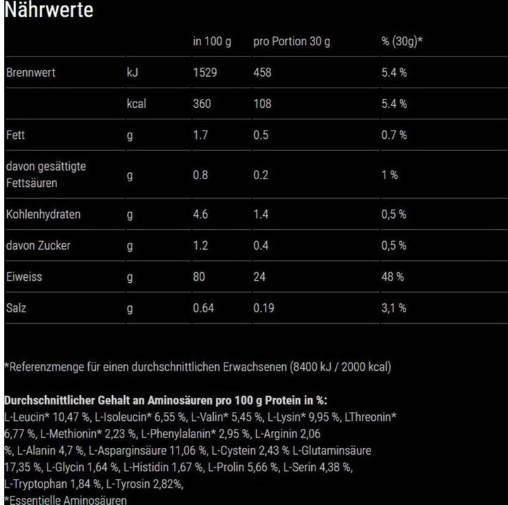 Nährwerte und Zutaten Woo Protein Vanille (360 g, 1x, Vanille)