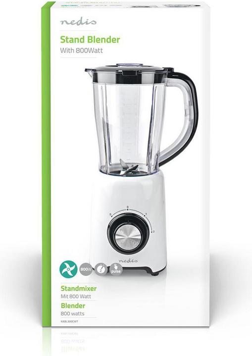 Produktbild Nedis Standmixer / 800 W / 1.5 l / Plastik / 2 Geschindigkeitsstufen / Schwarz / Weiss (800 W)