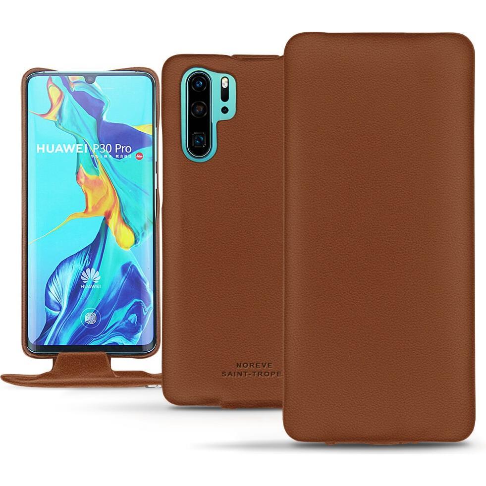 Noreve Lederschutzhülle vertikal (Huawei P30 Pro), Smartphone Hülle, Braun