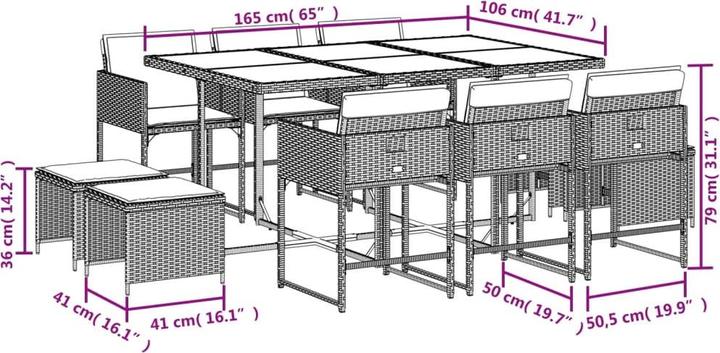 Produktbild vidaXL Garten Essgruppe (165 x 106 x 73 cm)