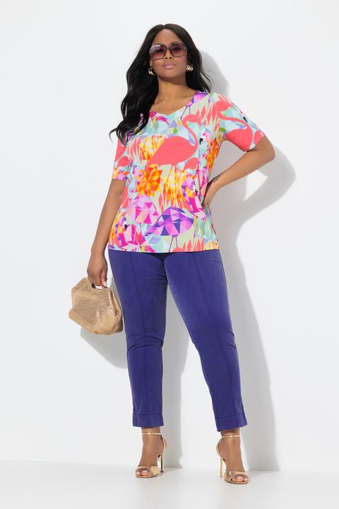 Image du produit Ulla Popken Pantalon avec passepoil et taille élastique. Coupe ajustée avec fente sur le bas de jambe. (58)