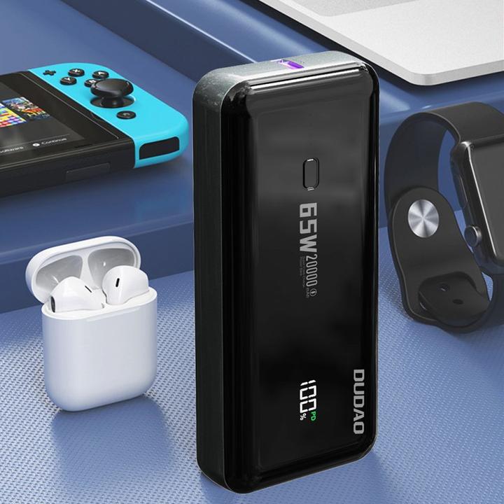 Produktbild Dudao K65 Powerbank mit USB-A/USB-C-Display 20000 mAh 65 W – Schwarz (20000 mAh, 65 W, 65 Wh)
