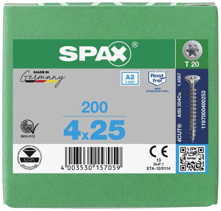 Actual product image Spax A2 Countersunk Multi-Head T-Star Plus T20 Fully Threaded (200 Screws per piece)