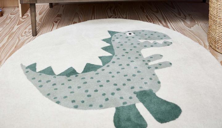 Actual product image OYOY Mini Decorative Rug Theo Dino Beige/Green (120 x 120 cm)