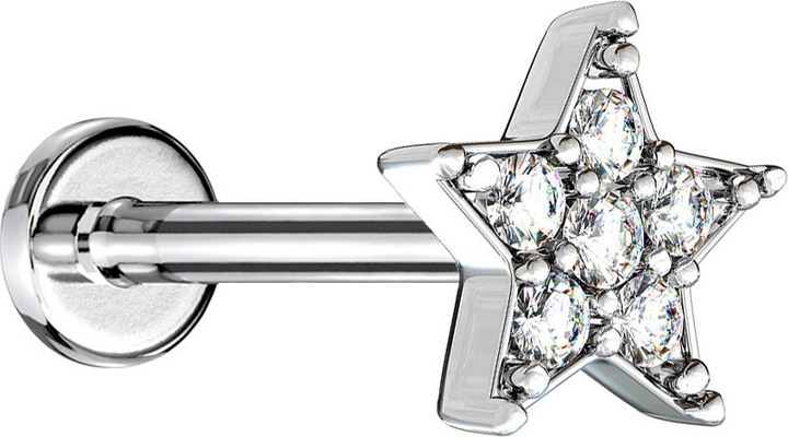 Image du produit Star Piercing Micro Labret femelle argenté étoile cristal argenté (Laiton, Acier chirurgical 316L)
