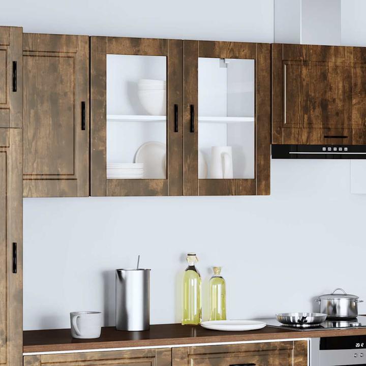 Produktbild VidaXL Küchen-Hängeschrank mit Glastür Porto Räuchereiche Wandschrank Küche (80 x 31 x 60 cm)