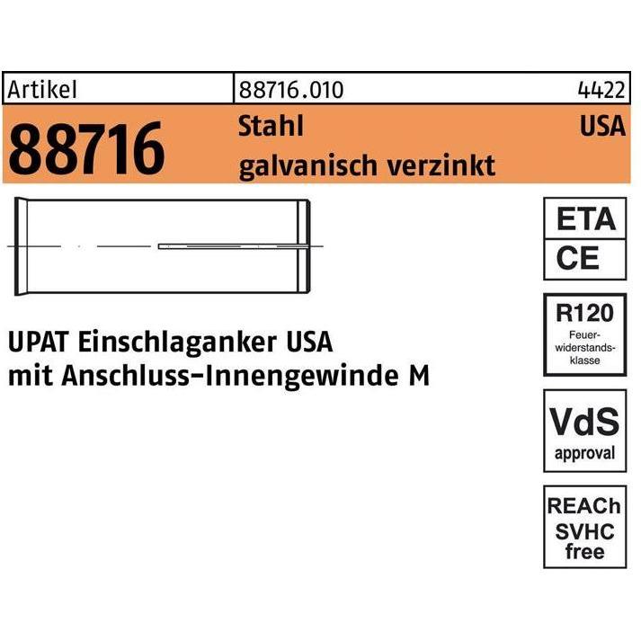 Upat, Dübel, Einschlaganker R 88716 USA M 20 Stahl galvanisch verzinkt (20 Stk.)