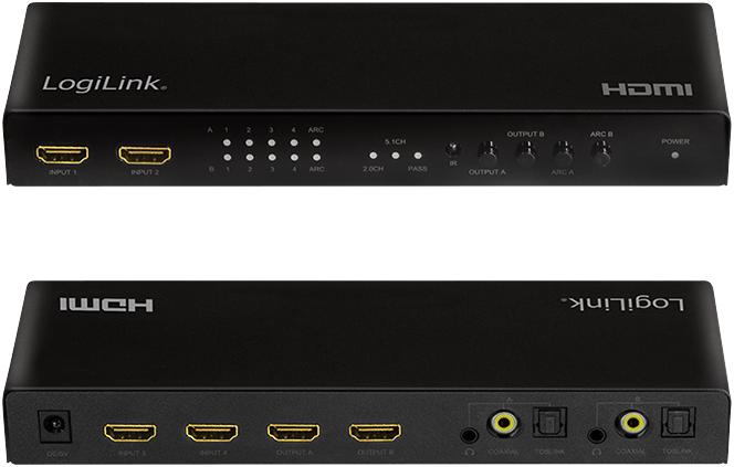 Produktbild LogiLink Switch 4x2 HDMI, 4K 60Hz, auf Pult
