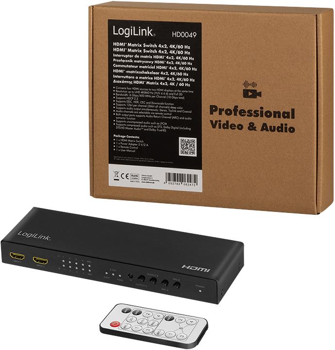 Produktbild LogiLink Switch 4x2 HDMI, 4K 60Hz, auf Pult