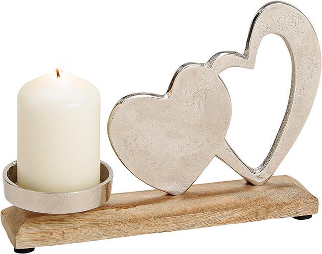 G. Wurm Bougeoir en métal, coeur en manguier décor Sil (23 x 16 x 5 cm)