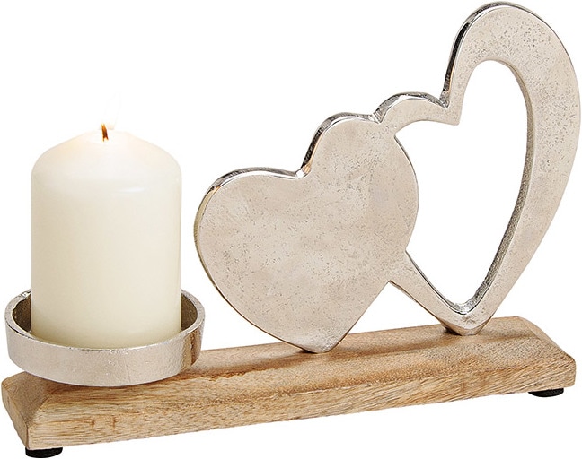 Produktbild G. Wurm Kerzenhalter aus Metall, Mango Holz Herz Dekor Sil (23 x 16 x 5 cm)