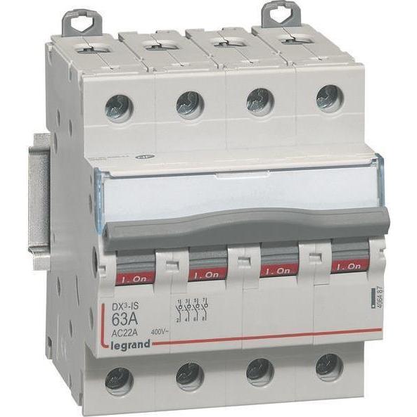 Legrand LEG 406487 Interruttore a levetta Dx3 Off 4P 63A, Pulsante + Interruttore, Grigio