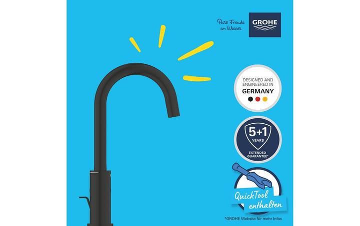 Actual product image Grohe Start QuickFix Lavaboarmatur L-Size, Zugstange, inkl. 3-in-1 Tool, wassersparend, mattschwarz