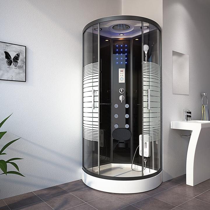 Produktbild Home Deluxe Dampfdusche mit Wasserfall Dampfsauna MANTA BLACK L, 100x100x220cm