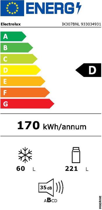 Energie-Label Electrolux Ik307bnl (281 l)